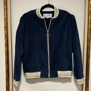 SHINING SEA

THE JENN BOMBER Navy Blue Zip-Up Jacket with Gold Accents size XS